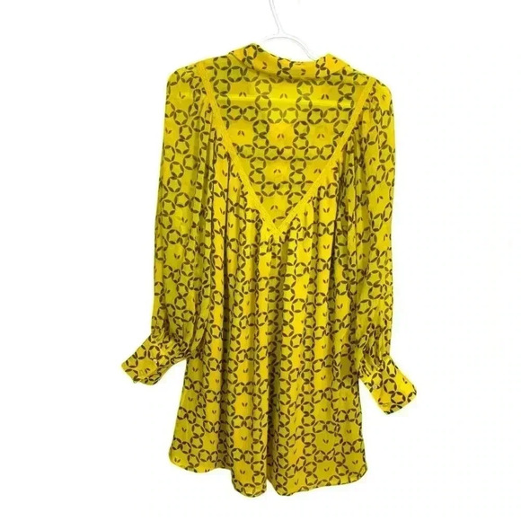 Next light, airy yellow w black summer dress, Lined, Long Sleeve, Button Up - Picture 3 of 10